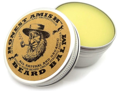 Honest Amish beard balm with the lid open